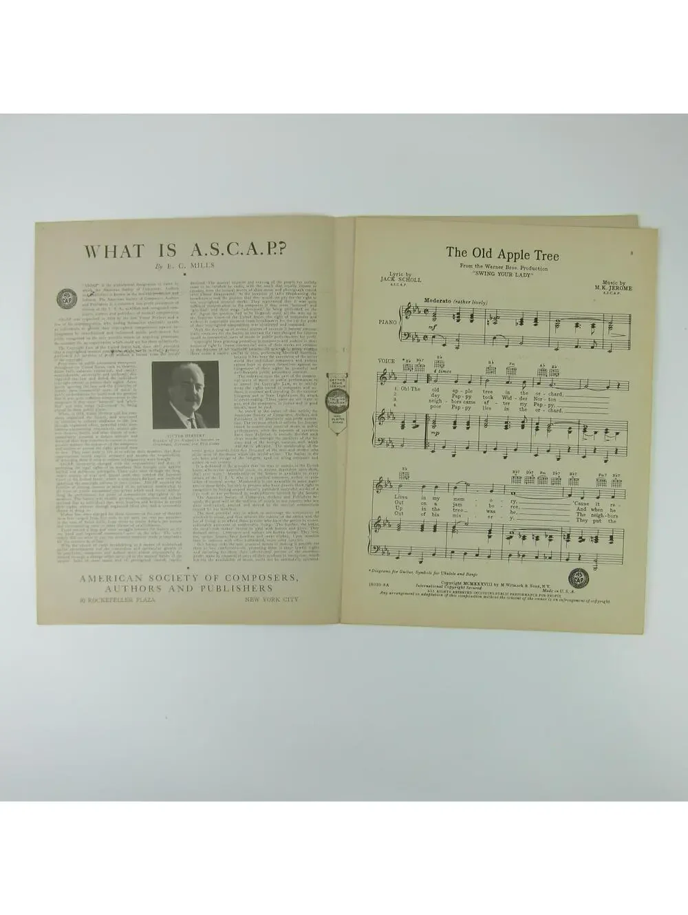 Sheet Music The Old Apple Tree Swing Your Lady Humphrey Bogart Vintage 1938
